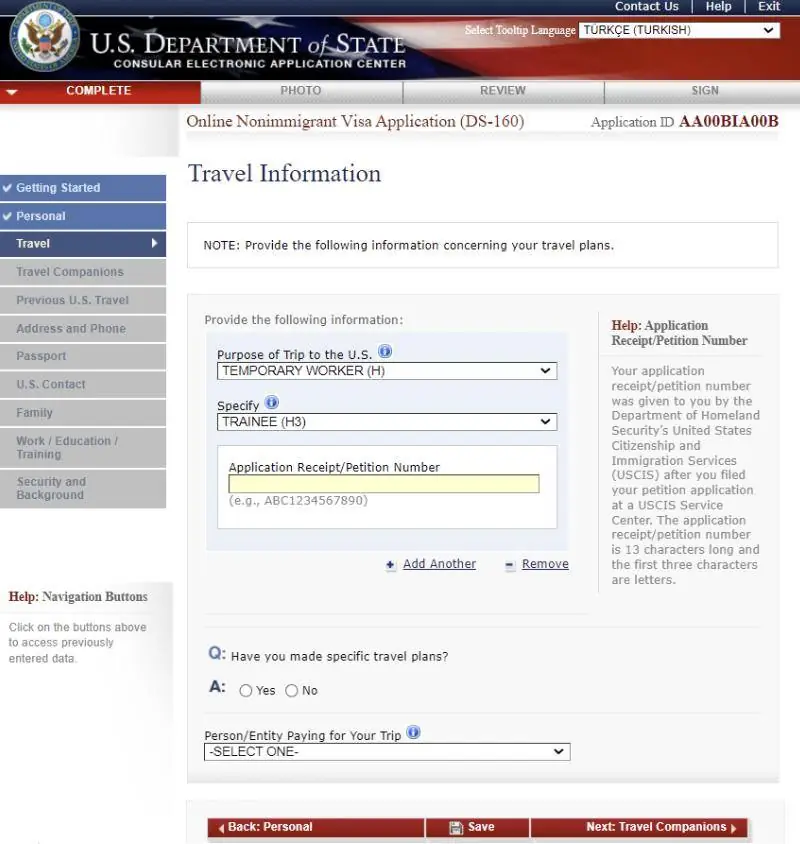 ABD Staj Vizesi DS-160 Başvuru Formu