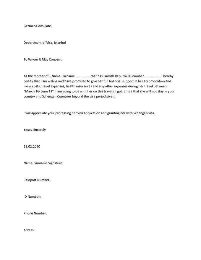 Almanya Sponsor Dilekçe Örneği