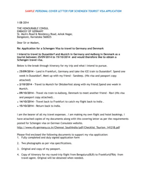 Almanya Vize Talep Dilekçesi Örneği