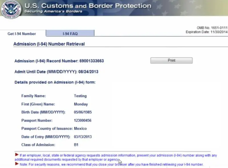 Amerika I-94 Kartı Görseli