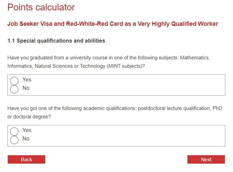 Avusturya İş Arama Vizesi Puanlama Sistemi