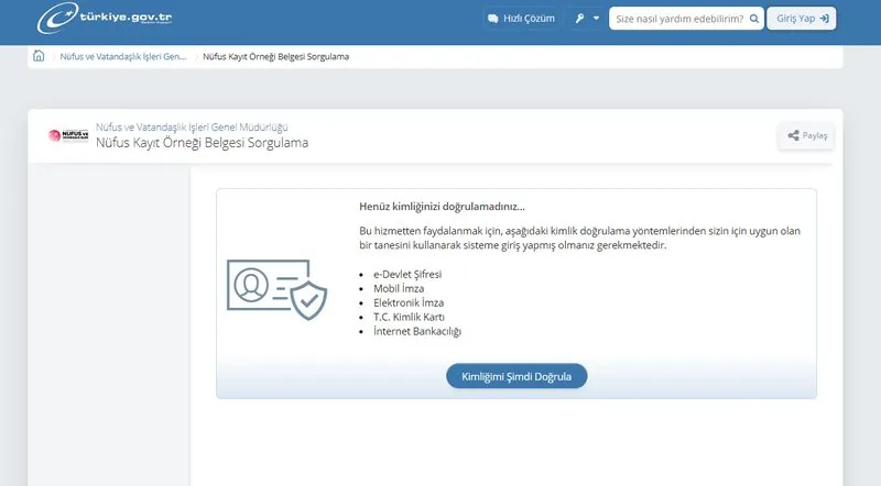 Avusturya Vizesi İçin Nüfus Kayıt Örneği