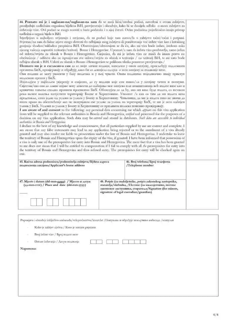 Bosna Hersek Ulusal Vize Başvurusu için Hangi Form Doldurulmalıdır 4