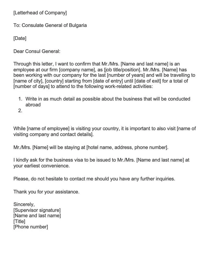 Bulgaristan Ticari Vize Davet Mektubu