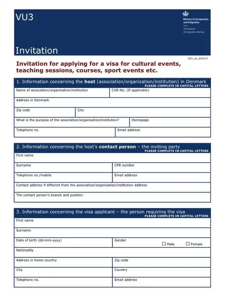 Danimarka Kültürel ve Sportif Etkinlik Vizesi Davet Mektubu