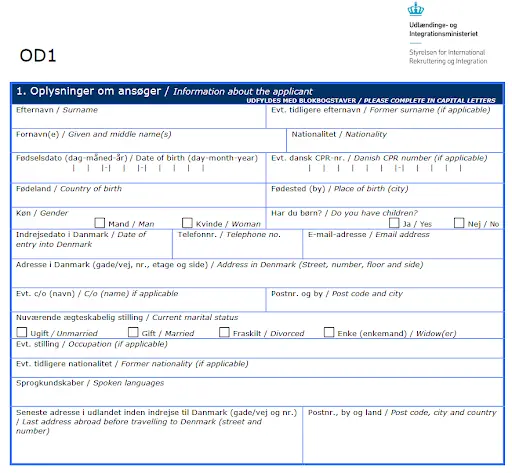 Danimarka Ulusal Vize Başvuru Formu