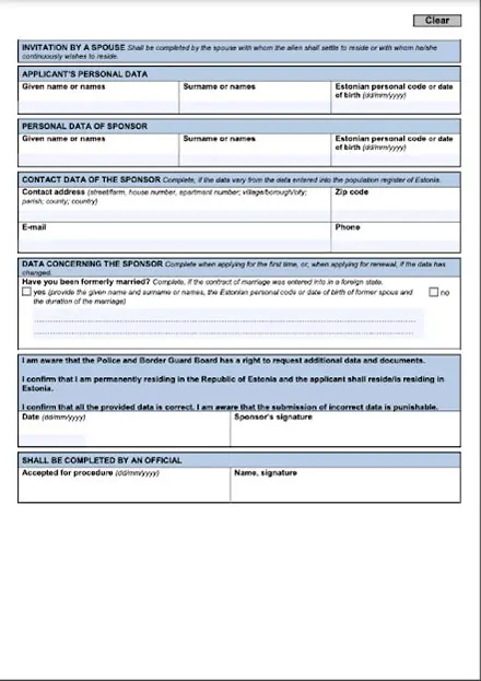 Estonya Ulusal Vize Başvuru Formu #1