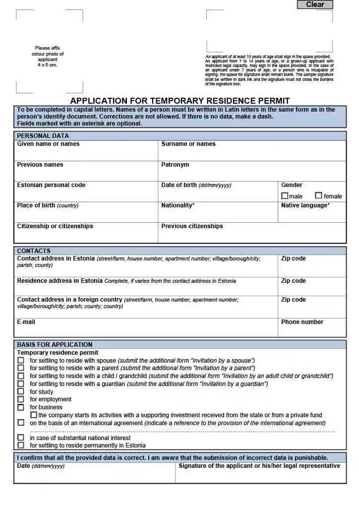 Estonya Yatırımcı Vizesi Başvuru Formu