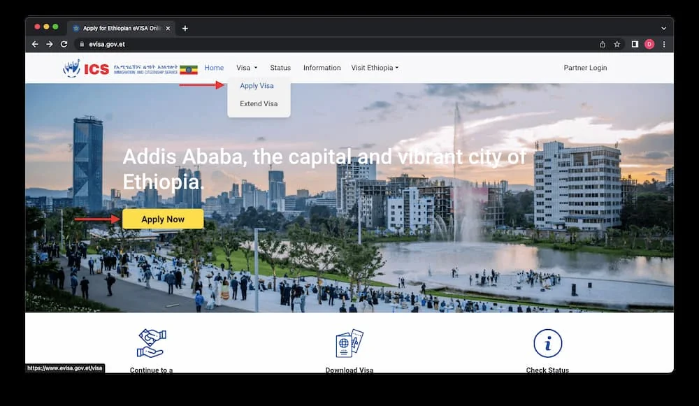 Etiyopya Vize Başvurusu Adım 1