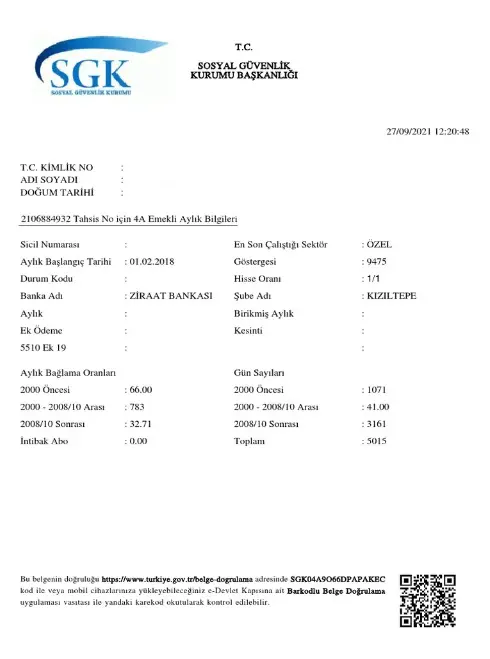 Hırvatistan Vize Başvurusu için Emeklilik Belgesi