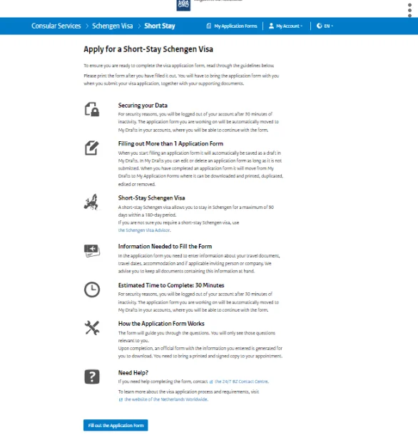 Hollanda Online Schengen Formu