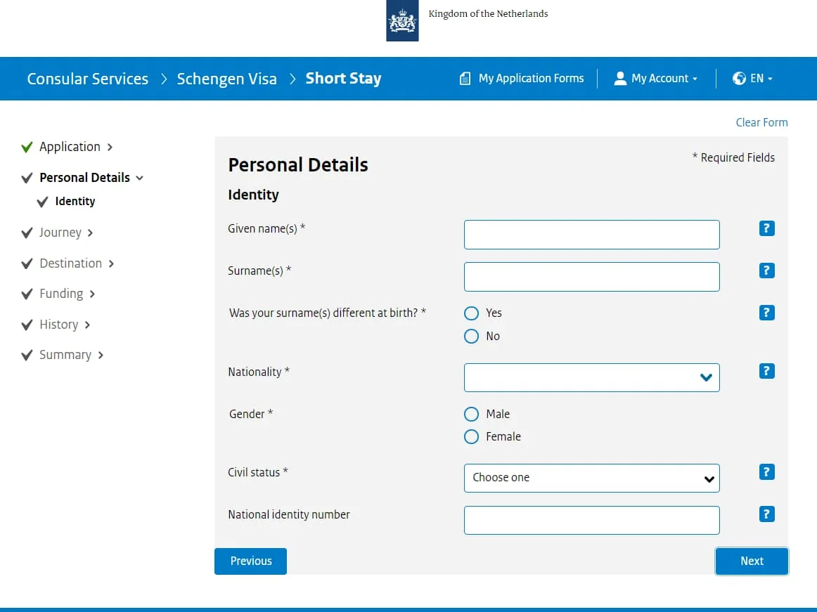Hollanda Schengen Vize Formu