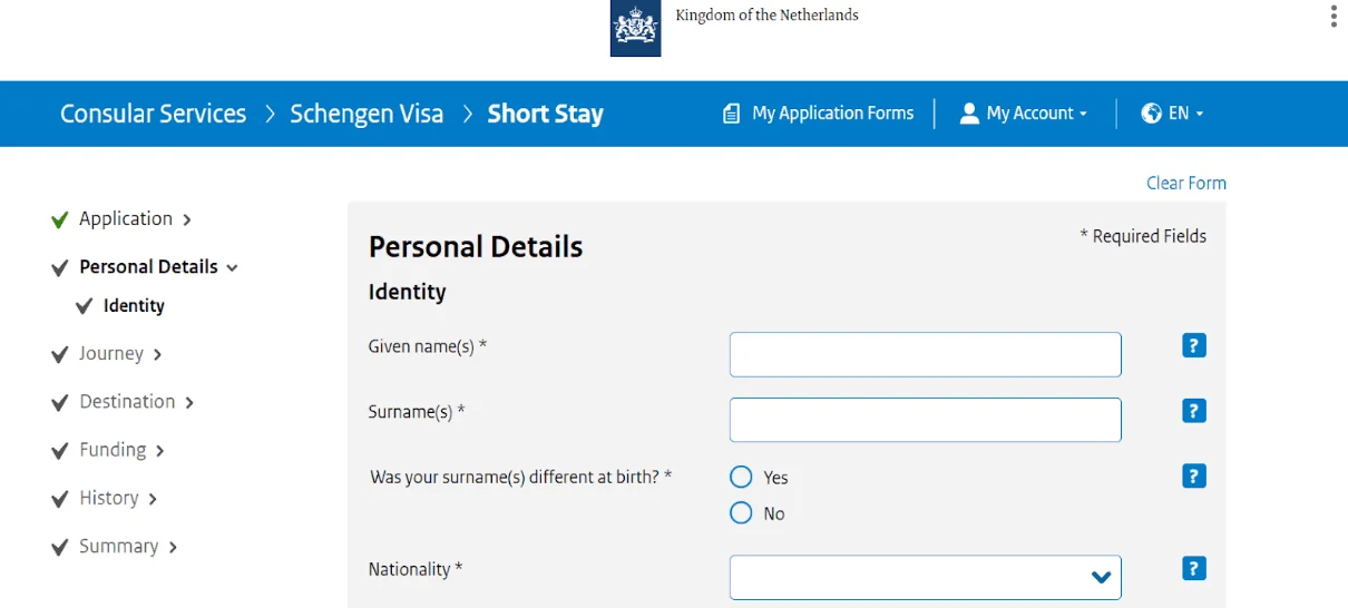 Hollanda Schengen Vizesi Başvuru Formu 2