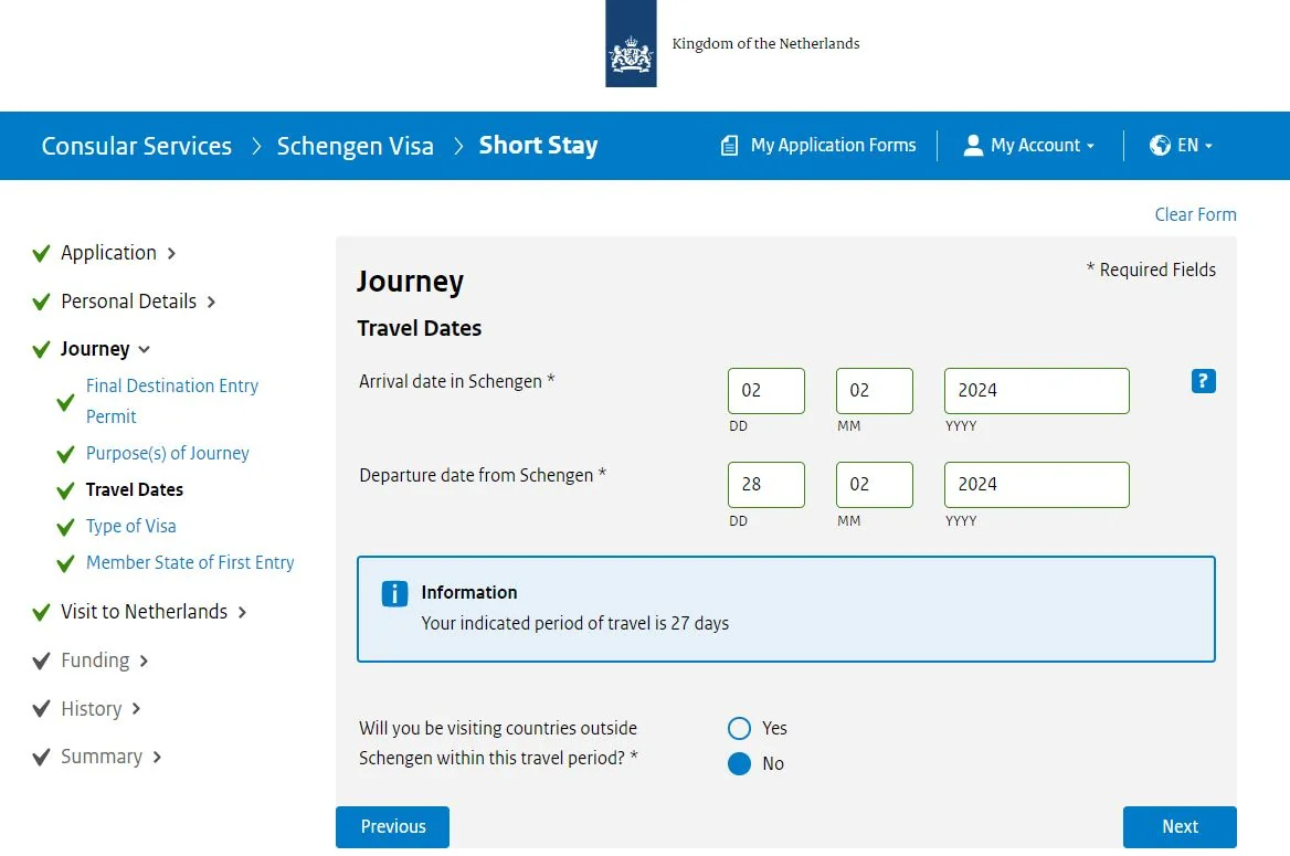 Hollanda Turistik Vize Formu Seyahat Tarihleri