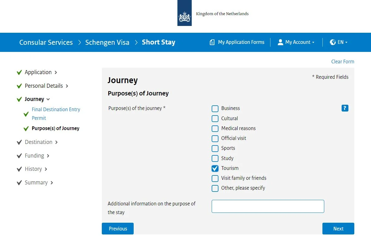 Hollanda Turistik Vize Online Başvuru Formu