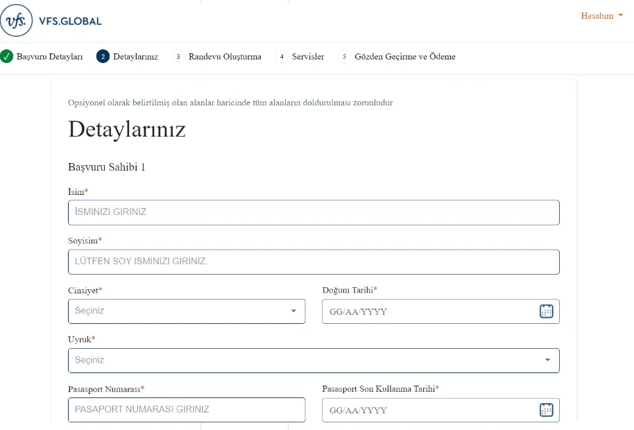 Hollanda Vize Randevusu Kimlik Bilgileri
