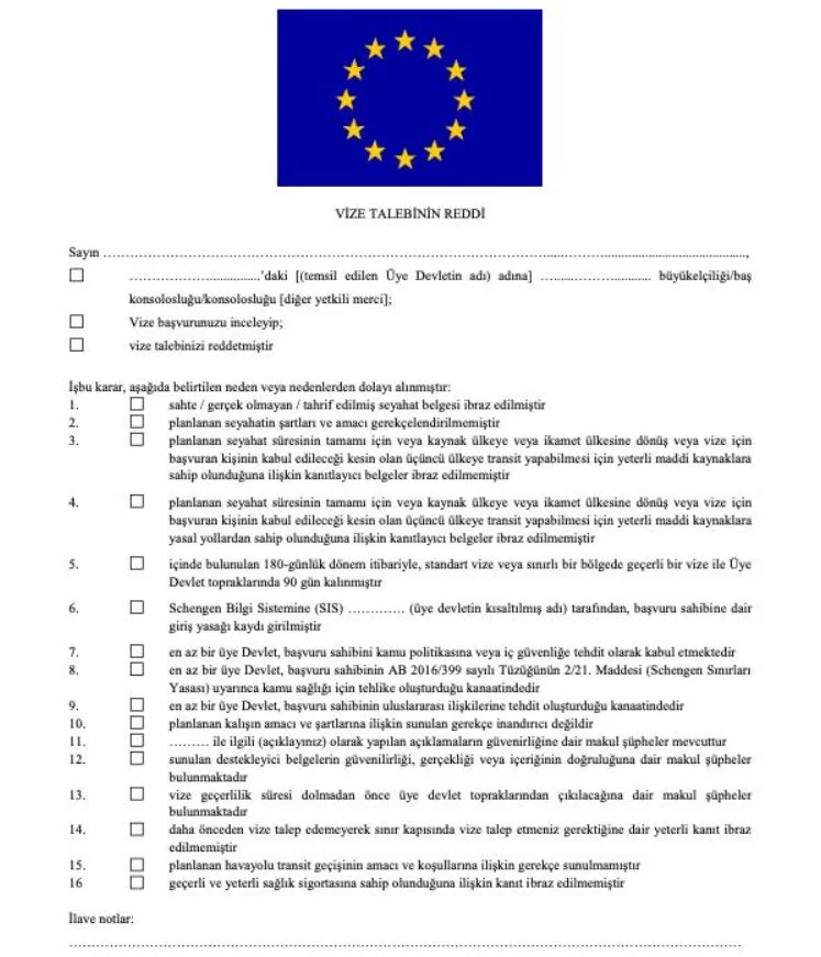 Hollanda Vize Ret Mektubu