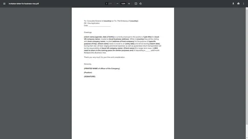 İspanya Ticari Vize Davet Mektubu Örneği