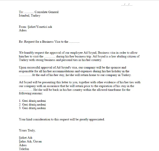 İspanya Ticari Vize Niyet Dilekçesi