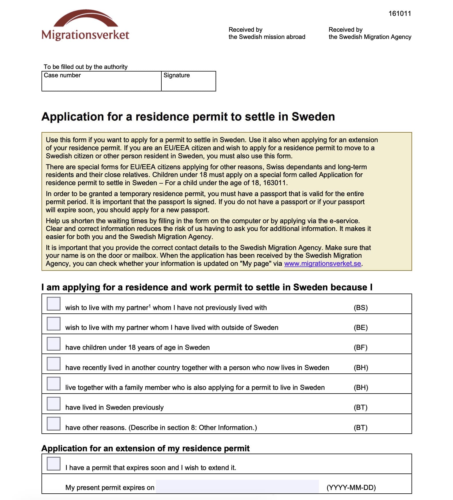 isveç aile birleşimi vizesi başvurularında 161011 sayılı form