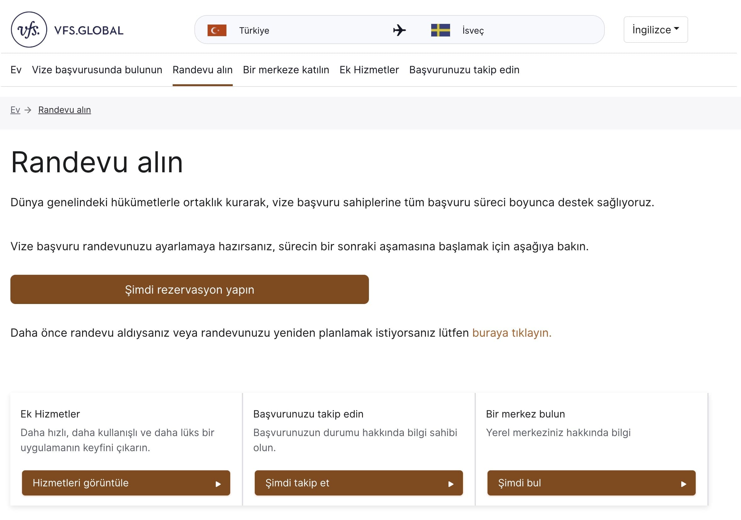 İsveç C Tipi (Schengen) Vize Randevusu Ekranı 1