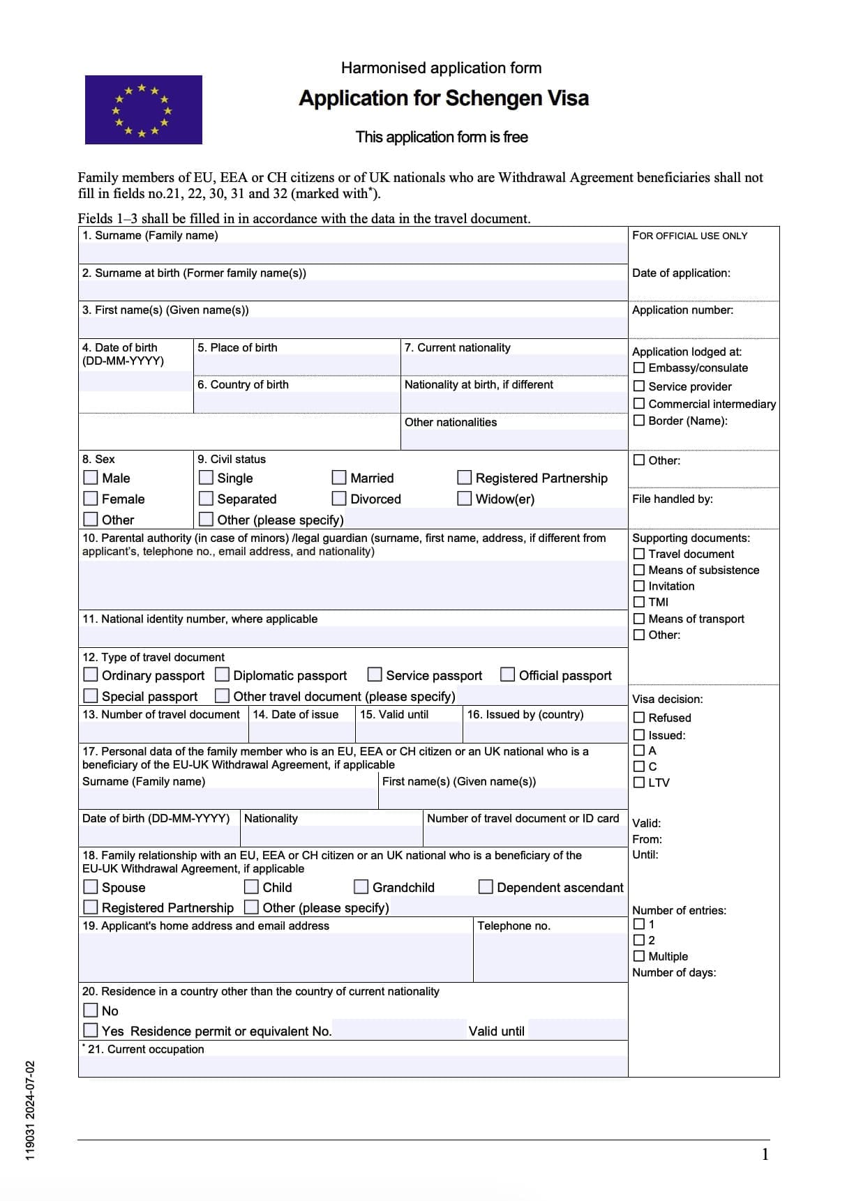 İsveç C Tipi Vize Başvuru Formu Örneği 1