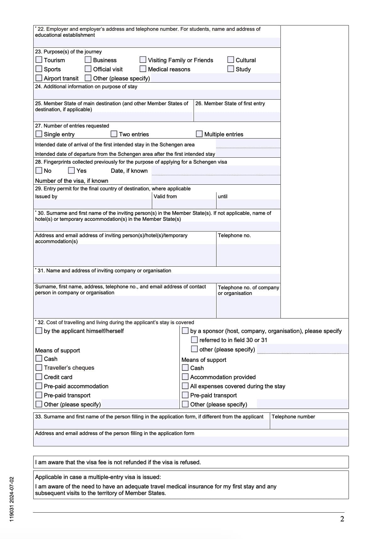İsveç C Tipi Vize Başvuru Formu Örneği 2