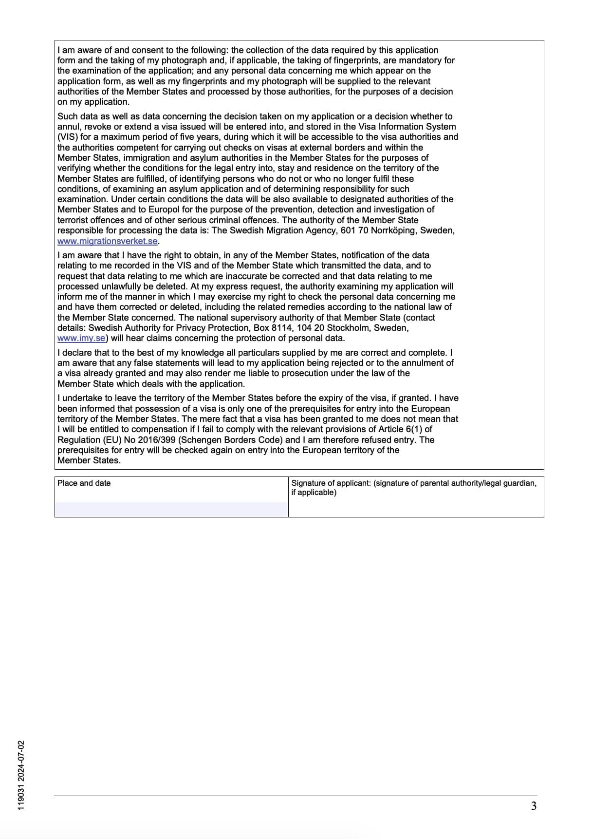 İsveç C Tipi Vize Başvuru Formu Örneği 3