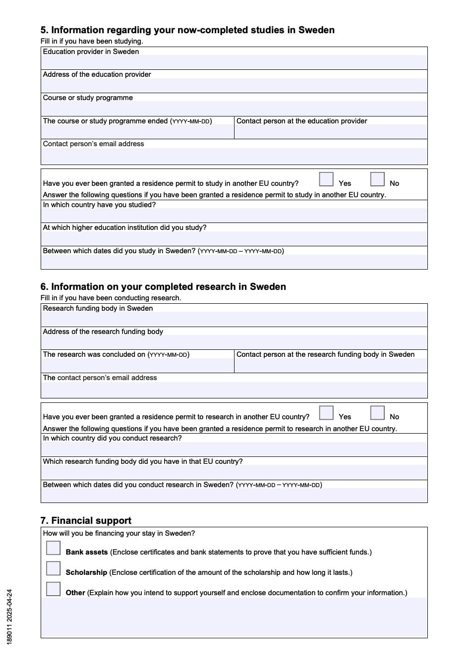 İsveç İş Arama Vizesi İçin Vize Başvuru Formu 3