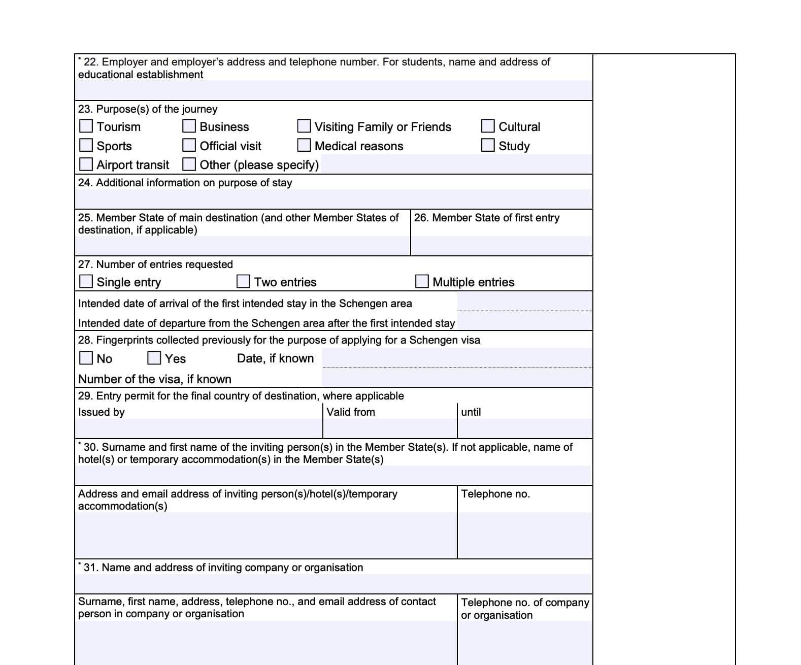 İsveç vize formunun seyahat amacına dair sorusu