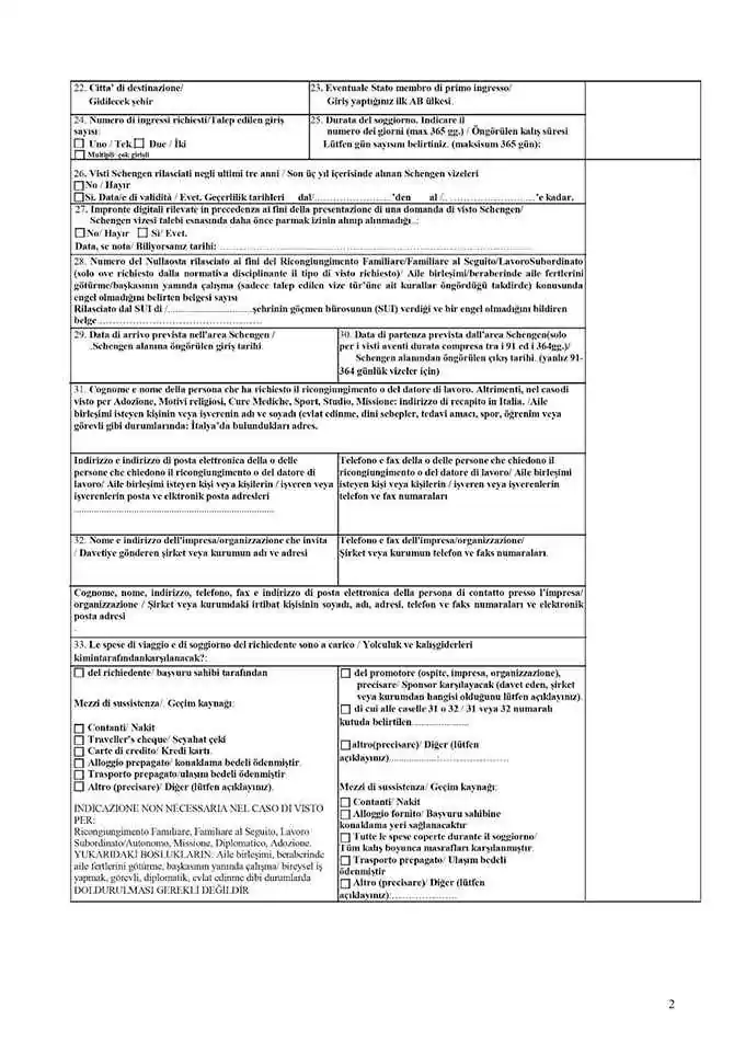 İtalya Ulusal Vize Başvuru Formu #2