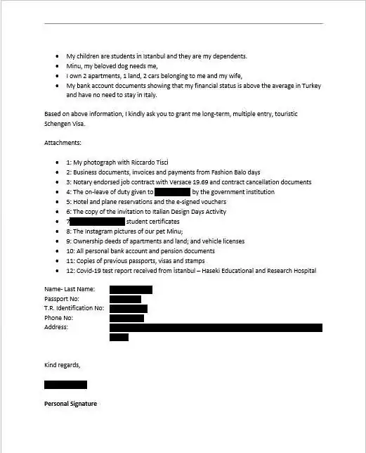 İtalya Vize Talep Dilekçesi Örneği - 2