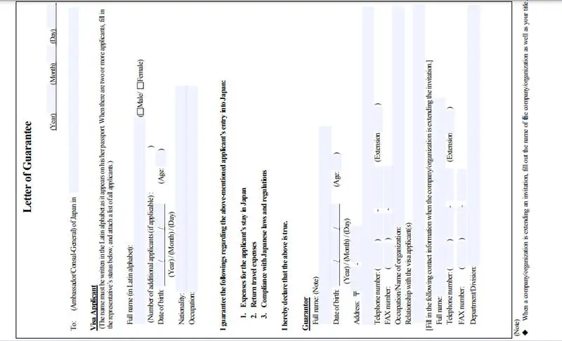 Japonya Ticari Vize Başvurusu için Garantör Belgesi Nasıl Olmalıdır?