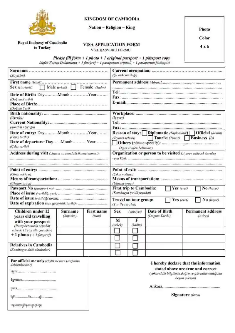 Kamboçya vize formu görseli