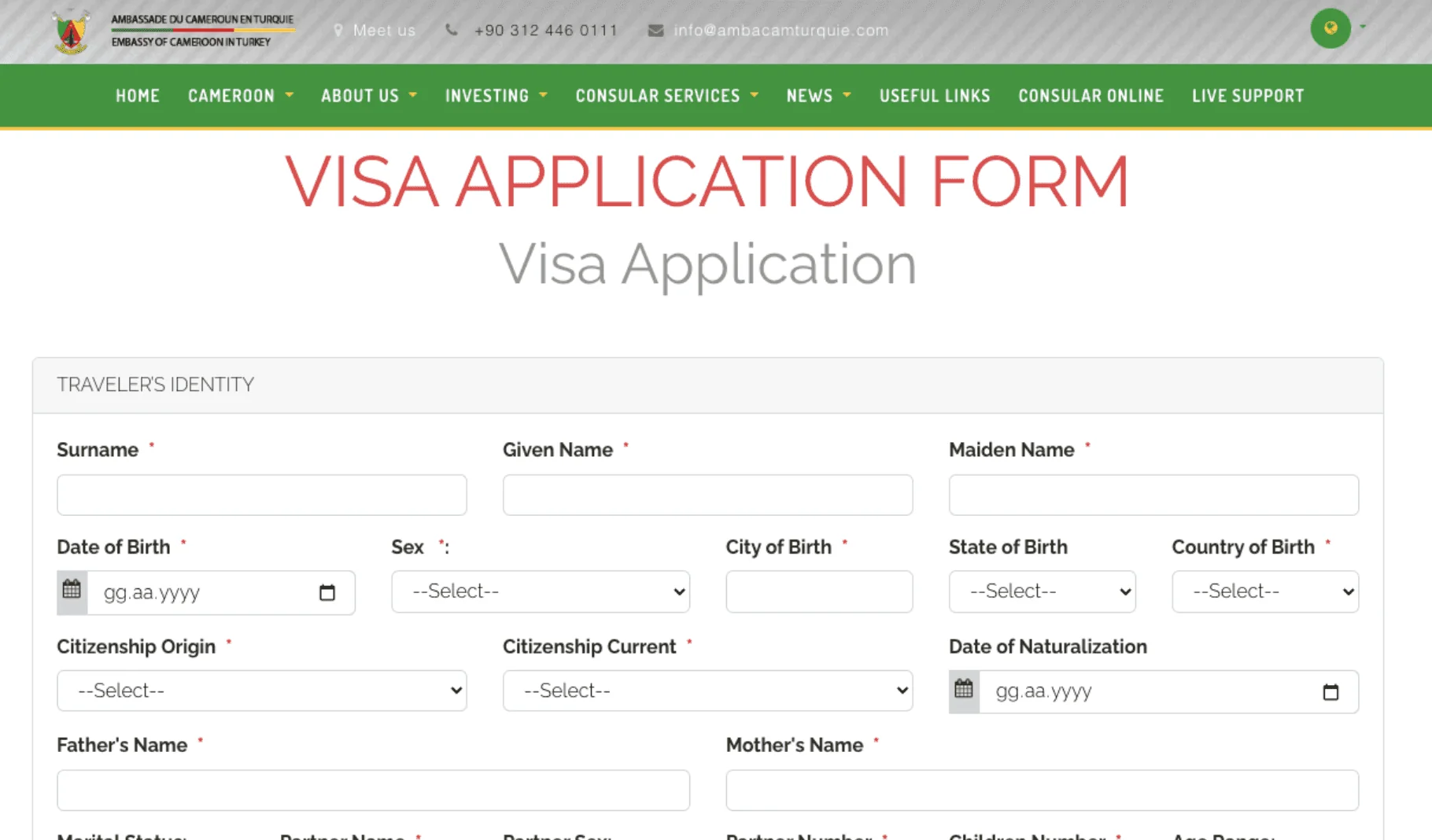 Kamerun online vize başvuru formu