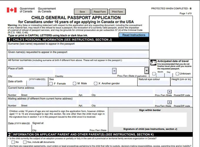Kanada Pasaport Başvuru Formu Örneği