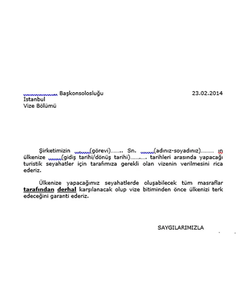 Küba Vizesi için Örnek Şirket Yazısı