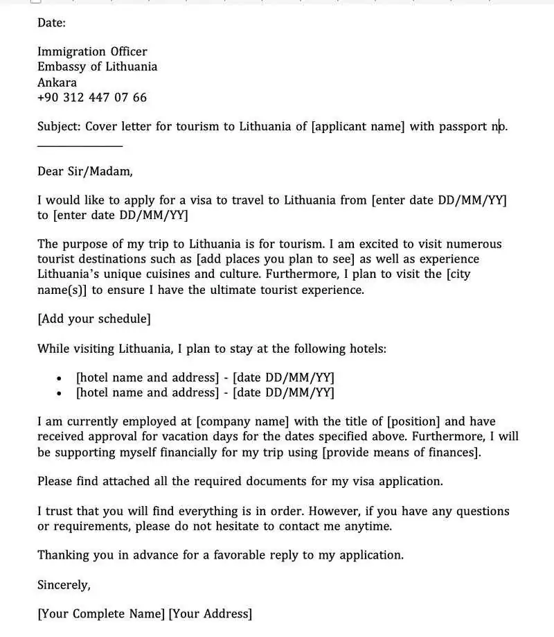 Litvanya Vize Başvuru Dilekçesi Örneği