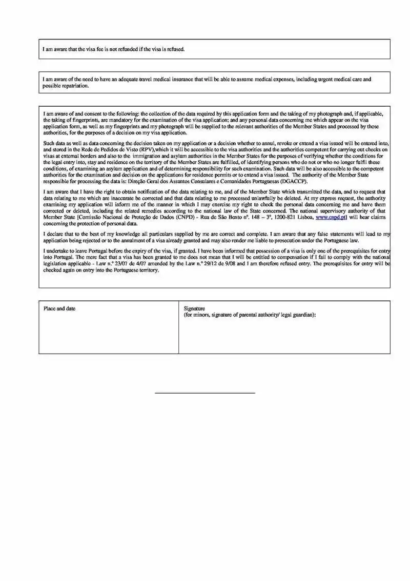 Portekiz Ulusal Vizesi Başvuru Formu 3