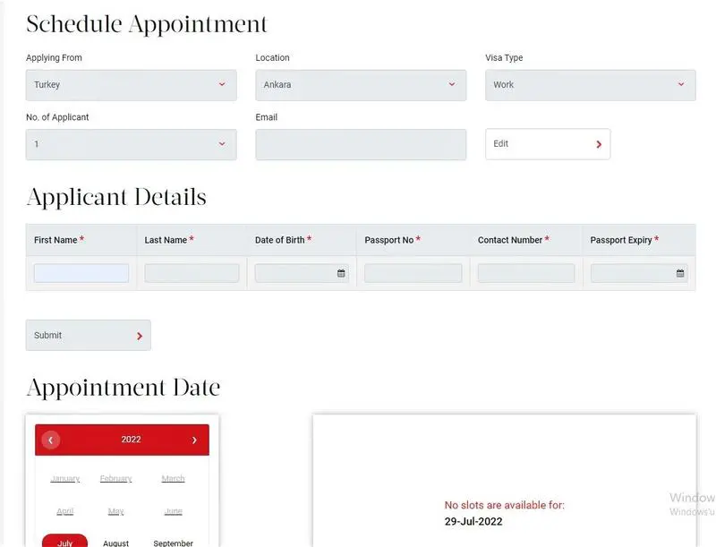Rusya Federasyonu Çalışma Vizesi Randevu Alma Ekranı