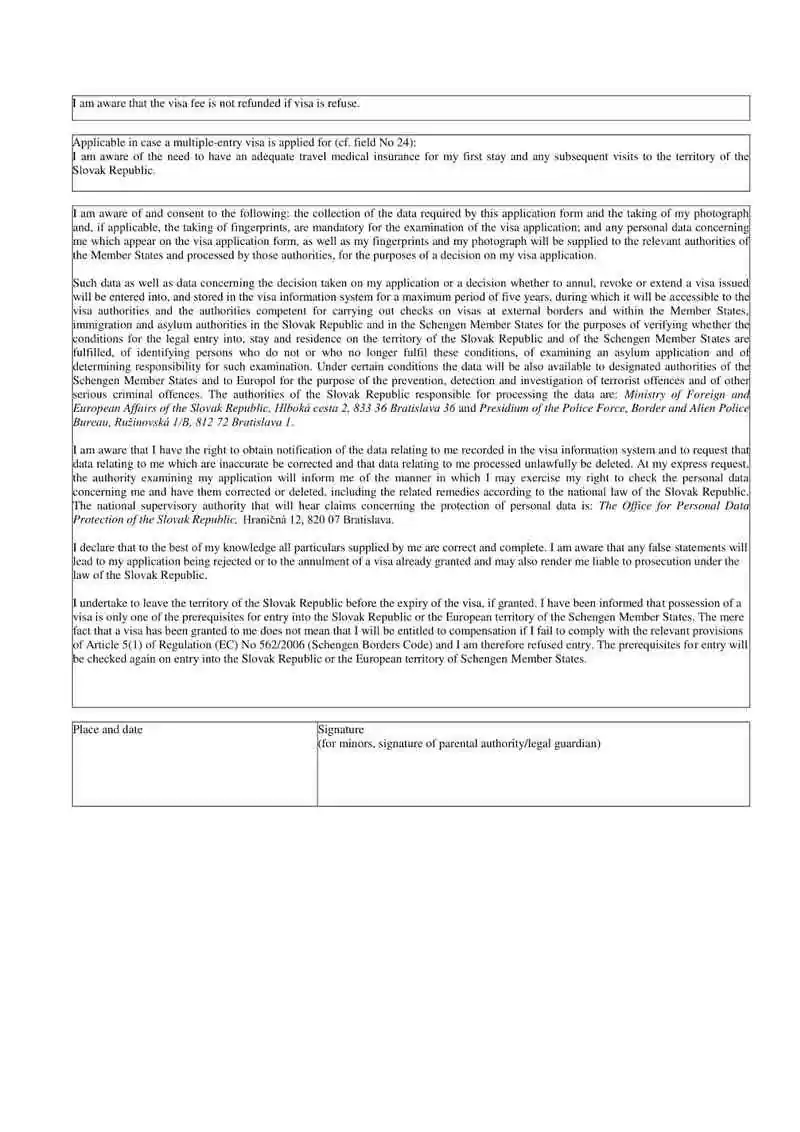 Slovakya Ulusal Vize Başvuru Formu 3