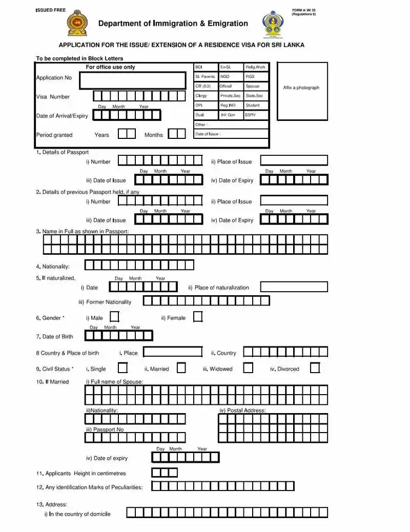 Sri Lanka Aile Birleşim Başvuru Formu Görseli
