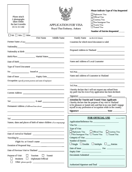 Turistik Tayland Vize Başvuru Formu Nasıl Doldurulur?