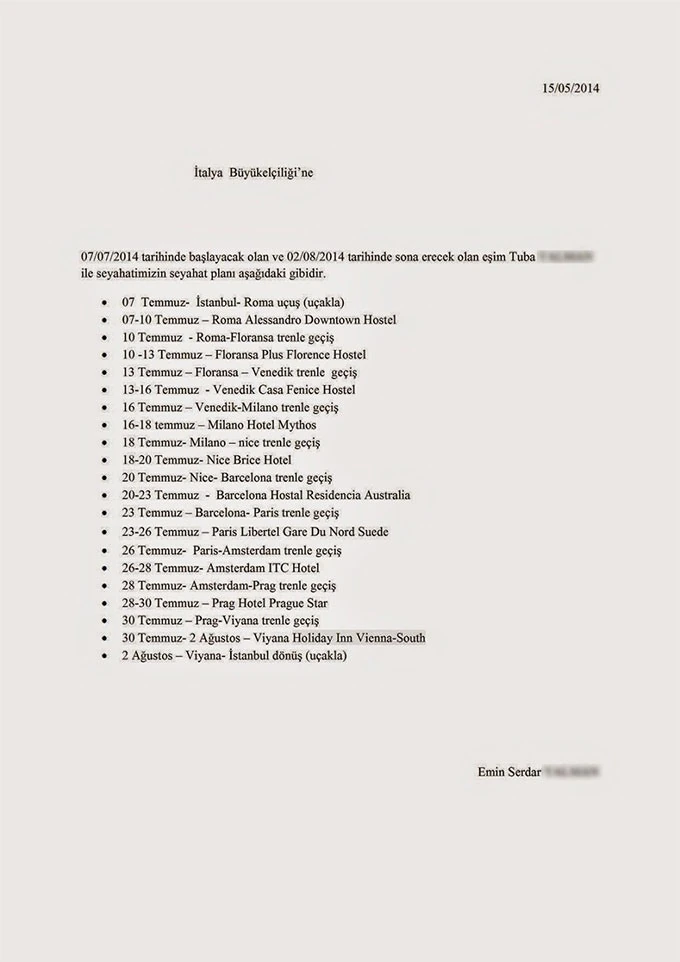 Uzun Süreli Vize Almak için Seyahat Planı Örneği