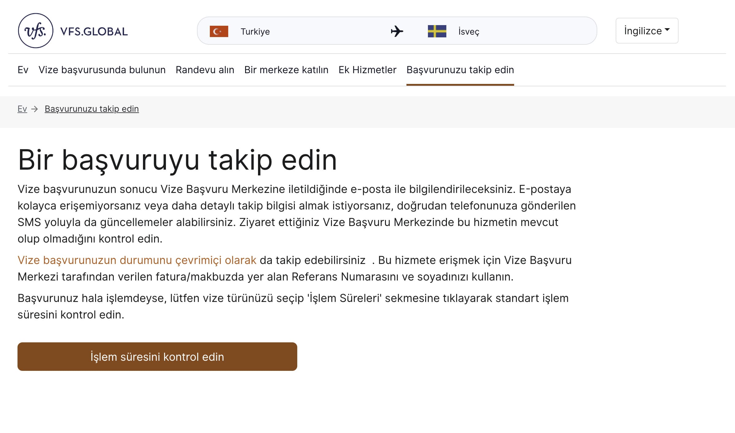 VFS Global online vize takip ekranı