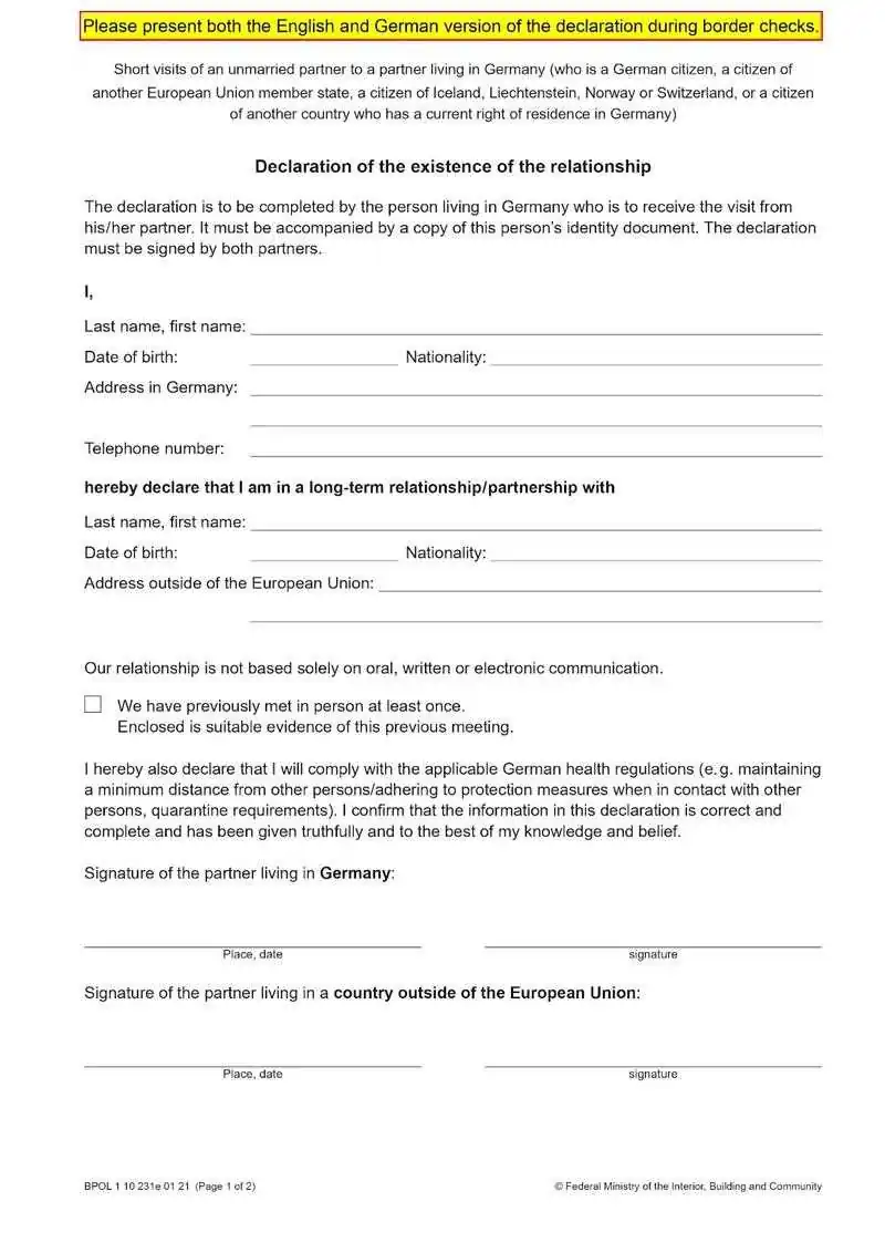 Vize için İlişkinin Varlığına Dair Beyanname Nedir?